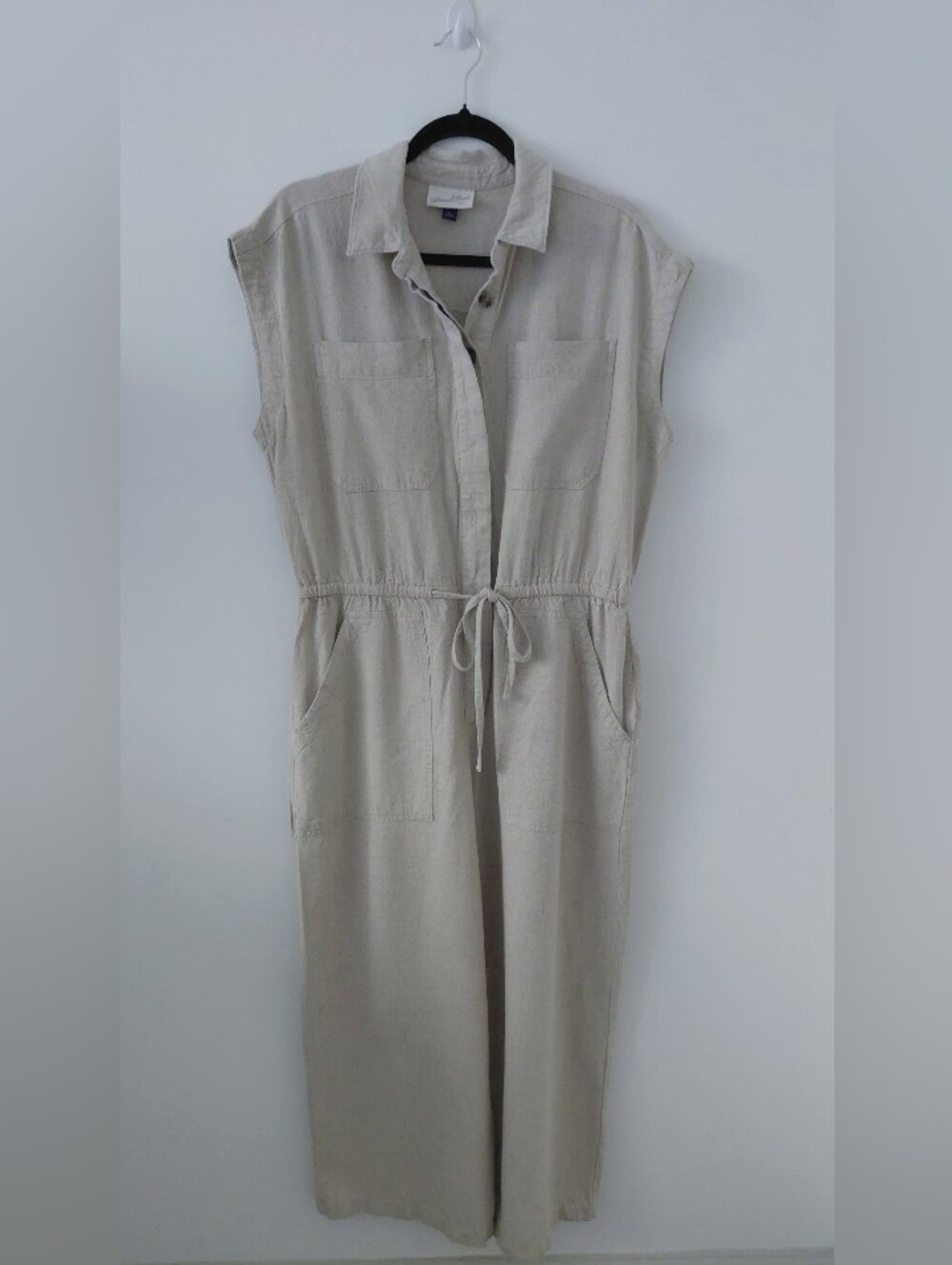 Sleeveless Button-Front Linen-Blend Jumpsuit